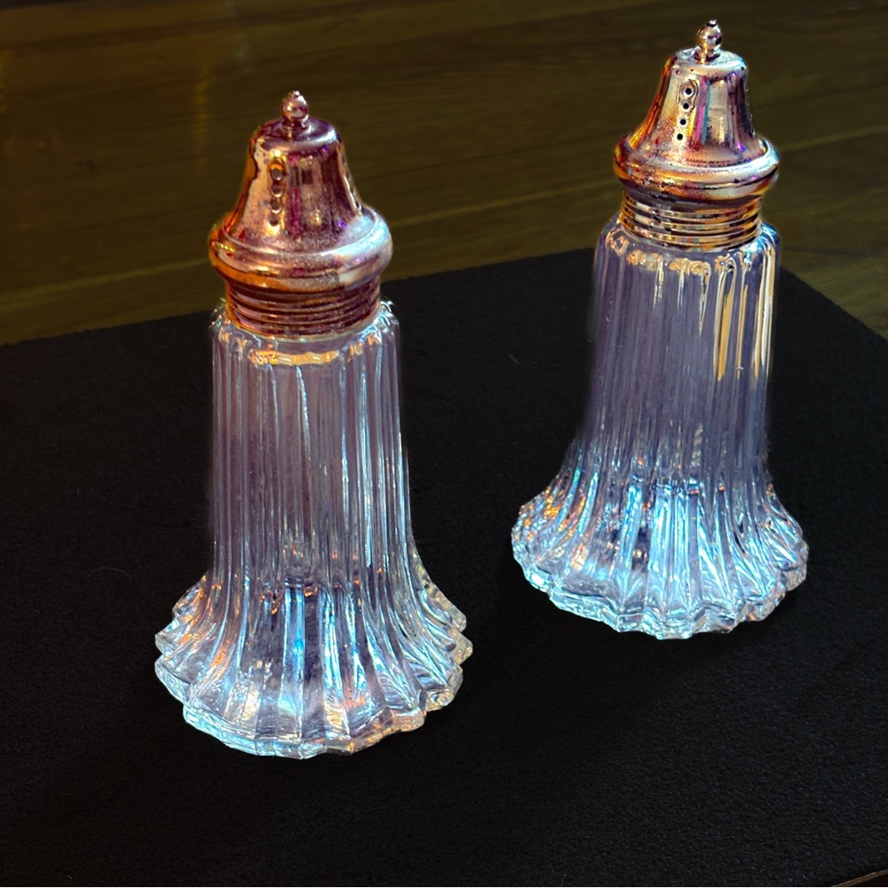 Vintage Japan Glass Salt & Pepper Shakers | Mid Century Clear Glass Copper Tops